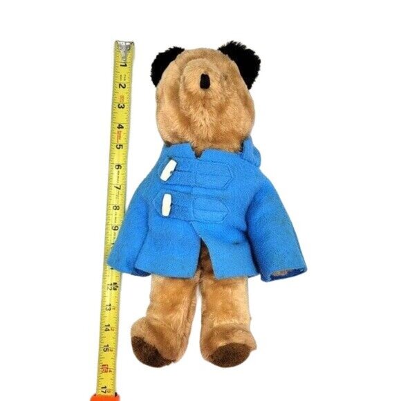 Eden Paddington Bear Plush Brown 16" Wool Coat 2-Button Blue Black Ears VTG 1981 - Picture 10 of 12